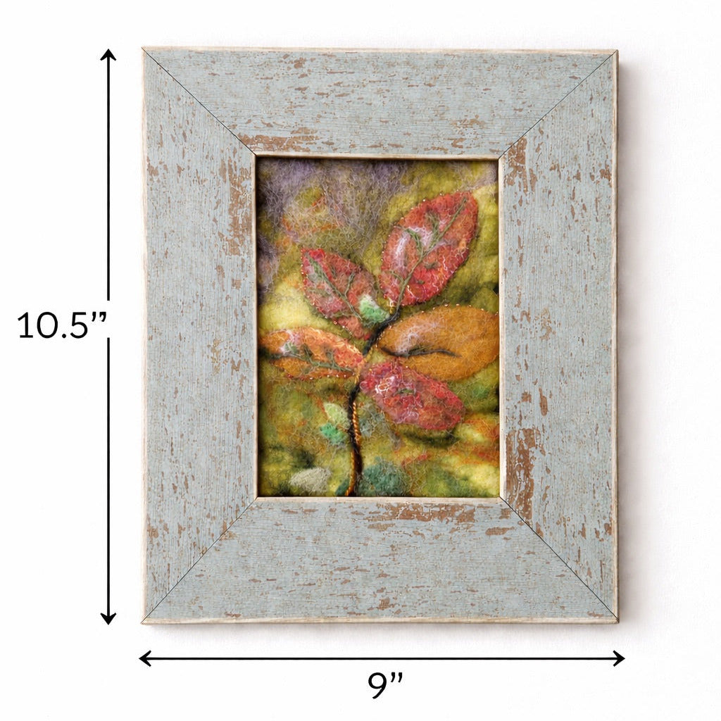 Wool Felted Botanical Wall Art - Orange Leaves in Rustic Wood Frame