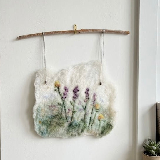 Wool Felted Botanical Wall Art |Natural Branch Hanger | Lavender Design