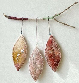 Wool Felted Botanical Wall Art | Natural Branch Hanger | Three Leaf Design