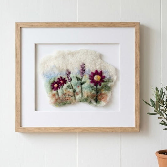 Wool Felted Botanical Wall Art | Studio Series 8"x10" (11"x14" Mat) | Wildflower Design