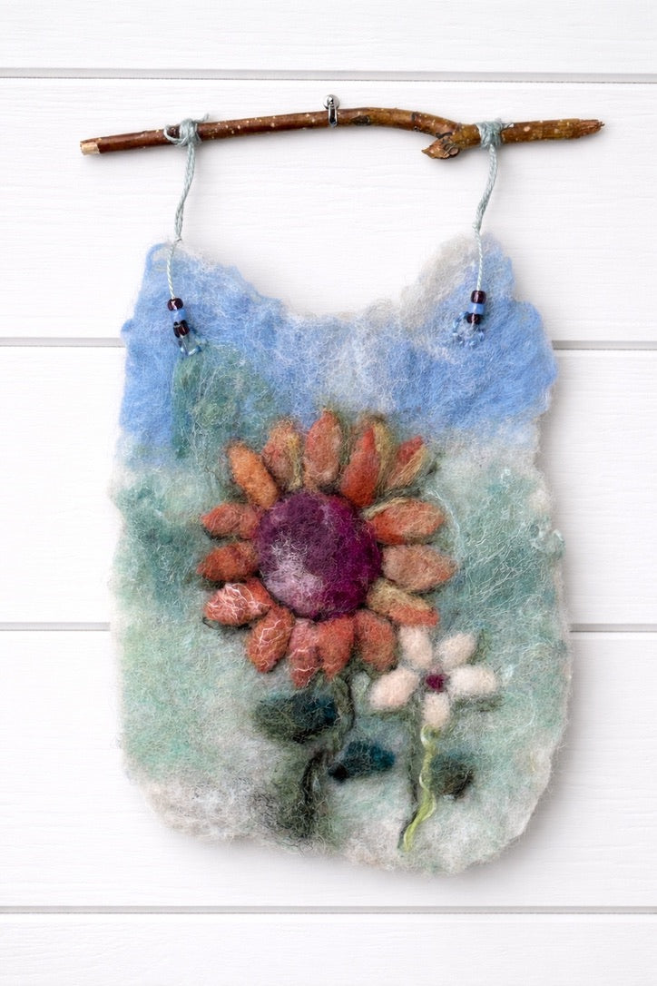 Wool Felted Orange Sunflower - Botanical Art - Small (Option B)