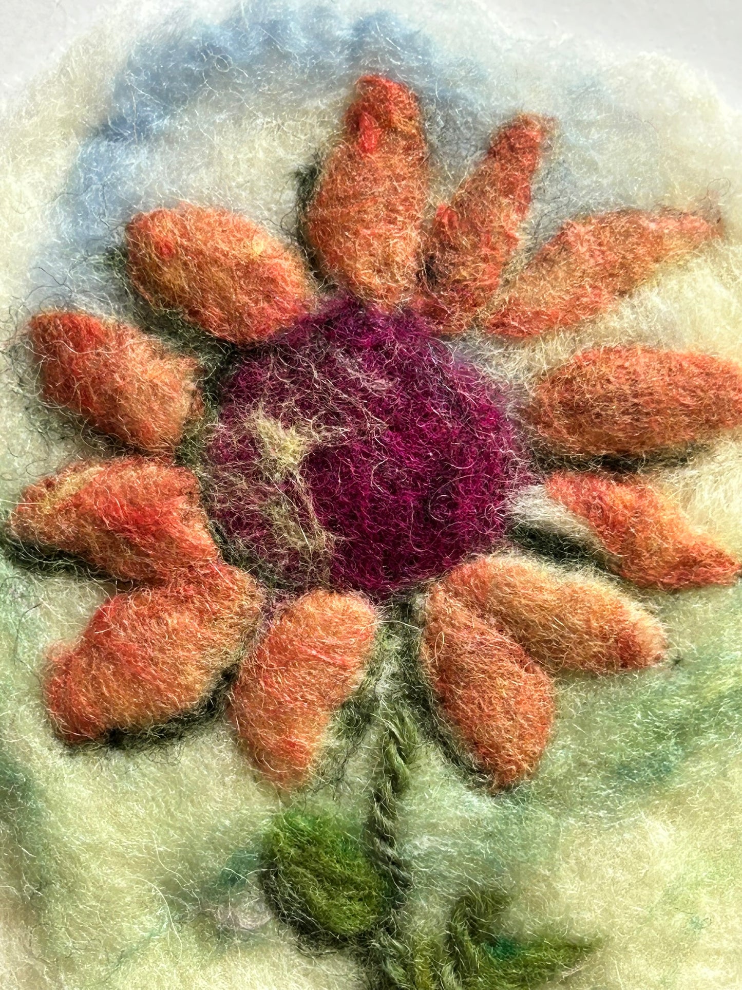 Felted Wall Art | 5"x7" (8"x10" Mat) | Orange Sunflower #4