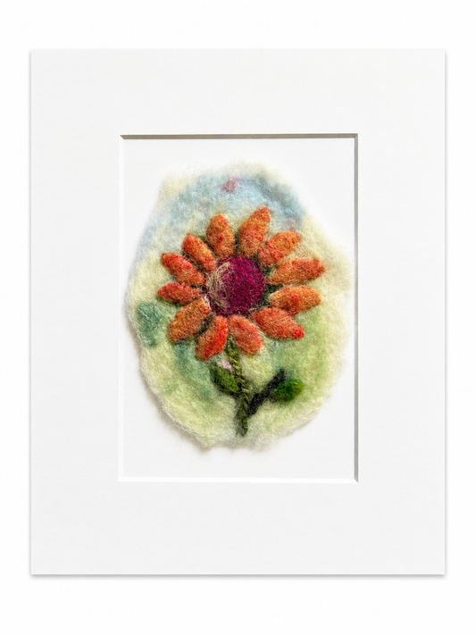 Felted Wall Art | 5"x7" (8"x10" Mat) | Orange Sunflower #1