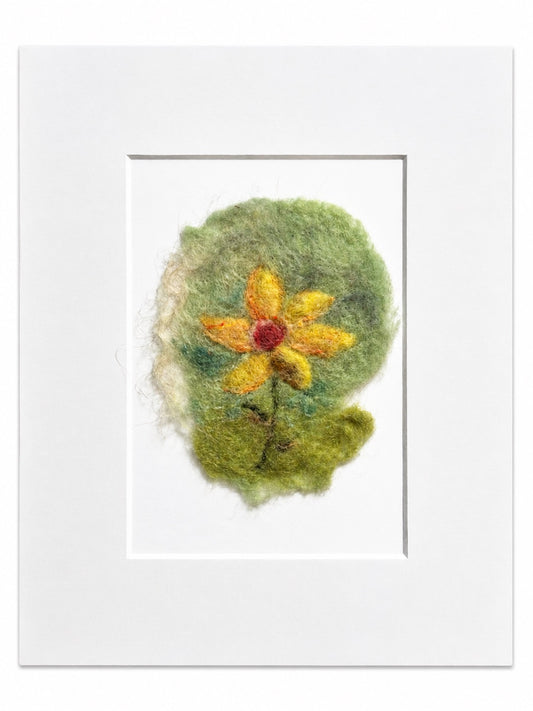 Felted Wall Art | 5"x7" (8"x10" Mat) | Yellow Wildflower #2