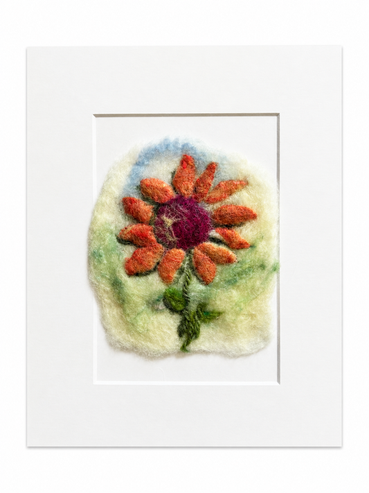 Felted Wall Art | 5"x7" (8"x10" Mat) | Orange Sunflower #4