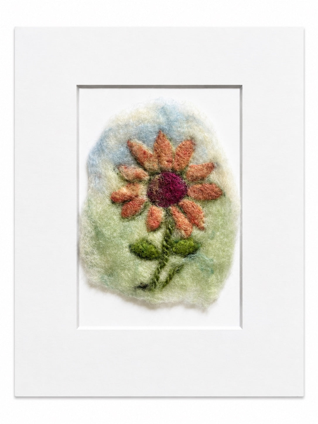 Felted Wall Art | 5"x7" (8"x10" Mat) | Orange Sunflower #2