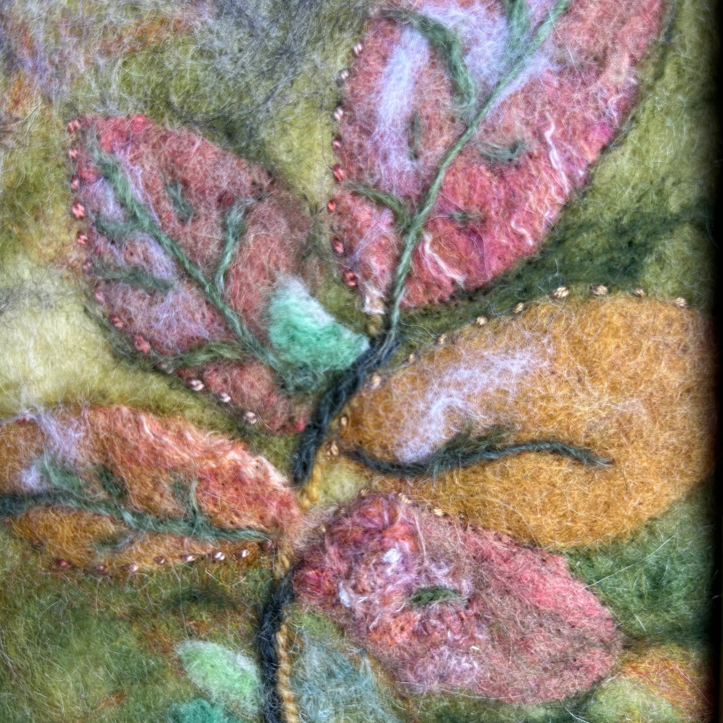 Felted Wall Art | Wooden Frame | Orange Leaf Design