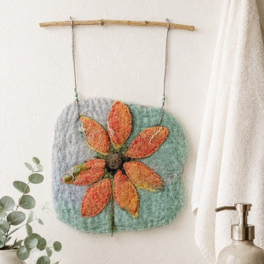 Felted Wall Art | Natural Branch Hanger | Orange Wildflower