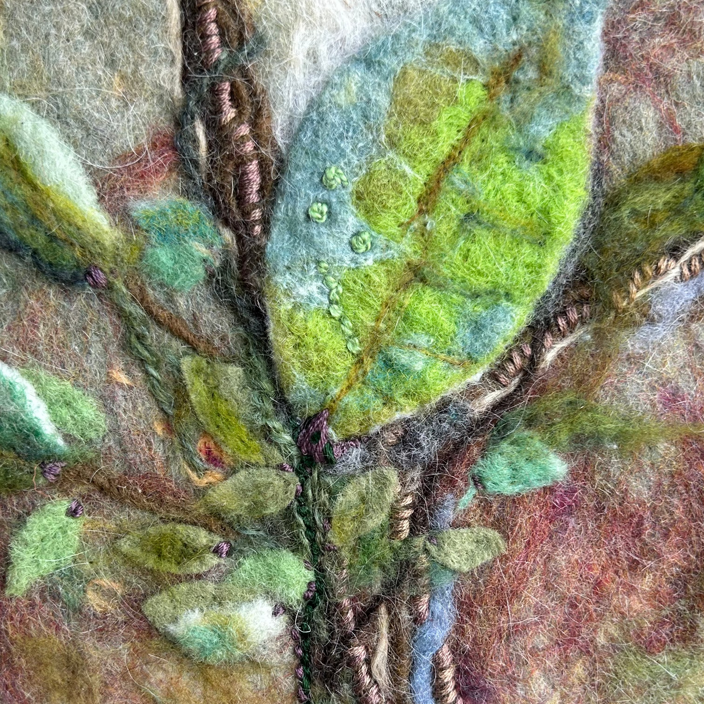 Felted Wall Art | Wooden Frame | Green Leaf Design