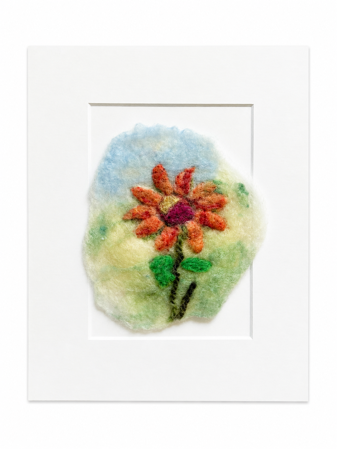 Felted Wall Art | 5"x7" (8"x10" Mat) | Orange Sunflower #7