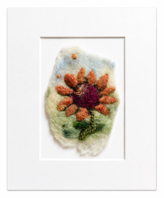 Felted Wall Art | 5"x7" (8"x10" Mat) | Orange Sunflower #3