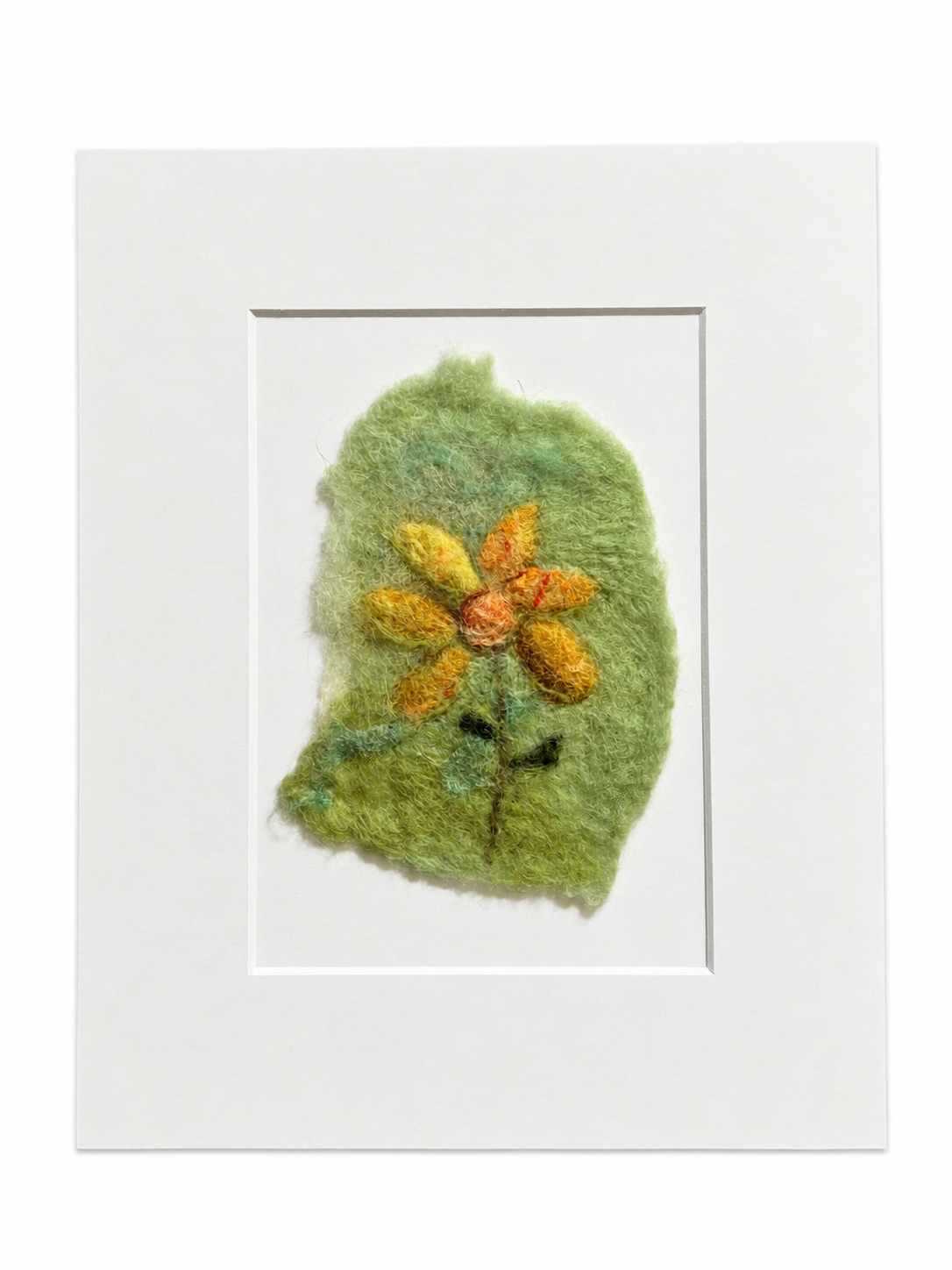 Felted Wall Art | 5"x7" (8"x10" Mat) | Yellow Wildflower #3