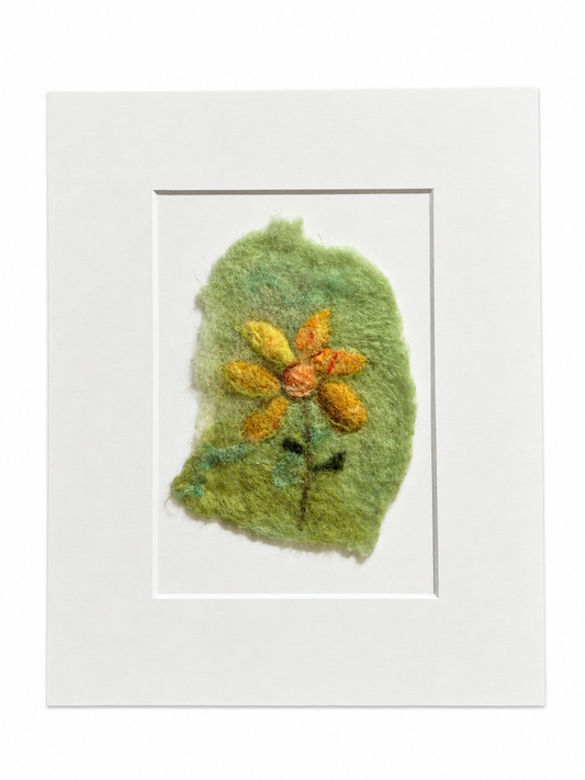 Felted Wall Art | 5"x7" (8"x10" Mat) | Yellow Wildflower #3