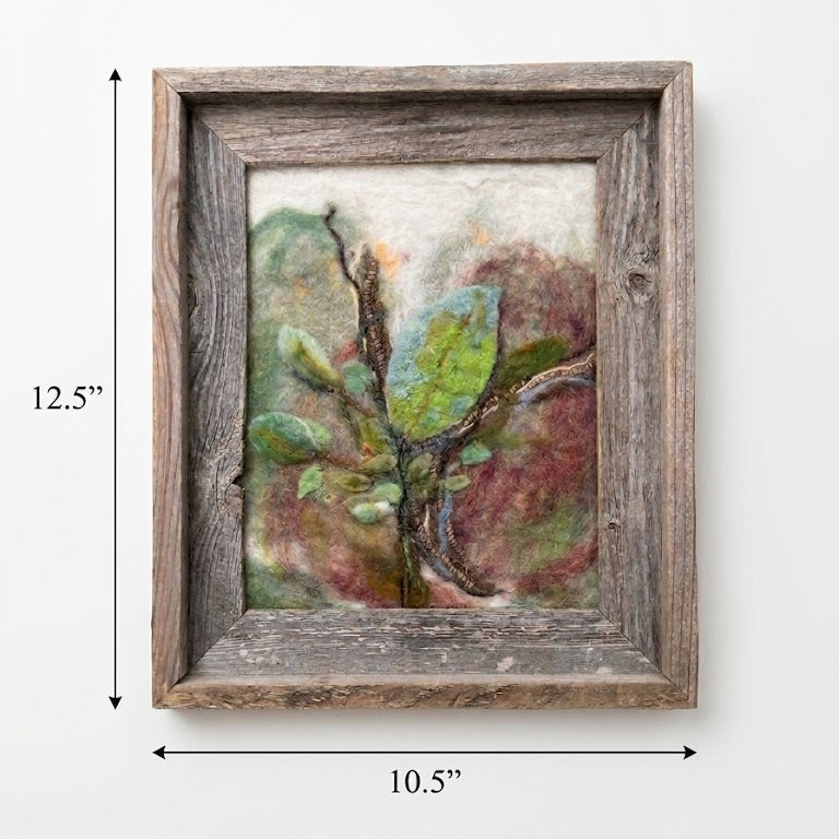 Wool Felted Botanical Wall Art | Wooden Frame | Green Leaf Design