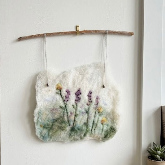 Wool Felted Botanical Wall Art |Natural Branch Hanger | Lavender Design