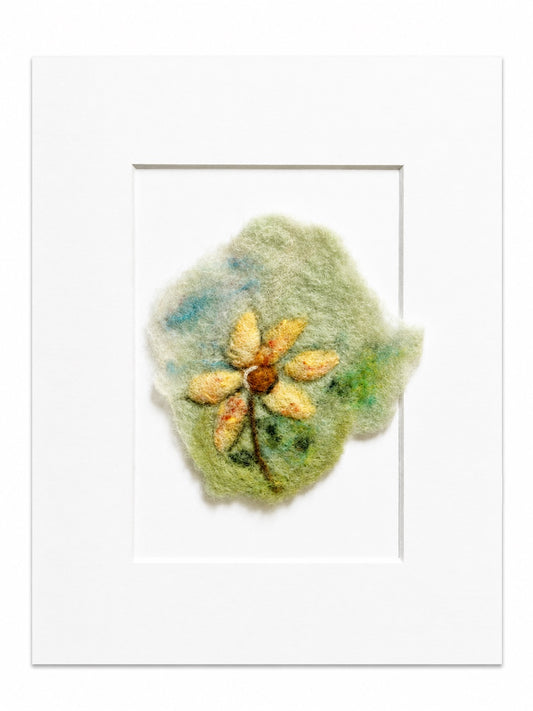 Felted Wall Art | 5"x7" (8"x10" Mat) | Yellow Wildflower #4
