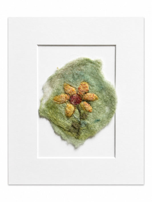 Felted Wall Art | 5"x7" (8"x10" Mat) | Yellow Wildflower #1