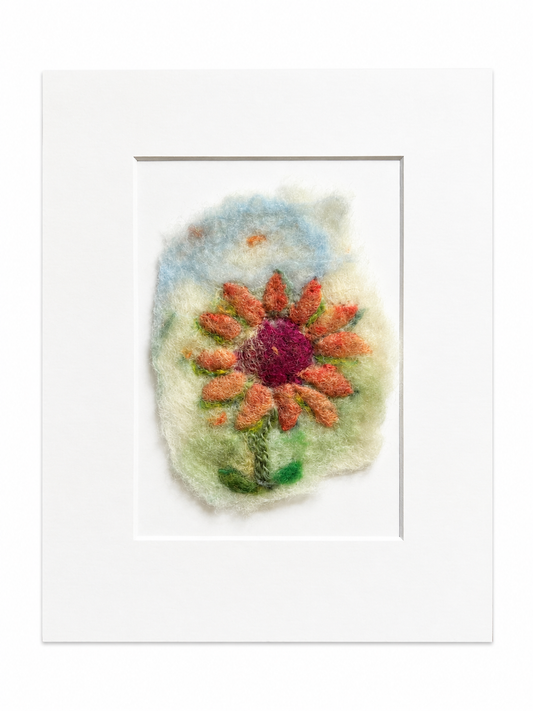 Felted Wall Art | 5"x7" (8"x10" Mat) | Orange Sunflower #5