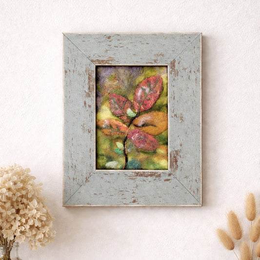 Wool Felted Botanical Wall Art - Orange Leaves in Rustic Wood Frame