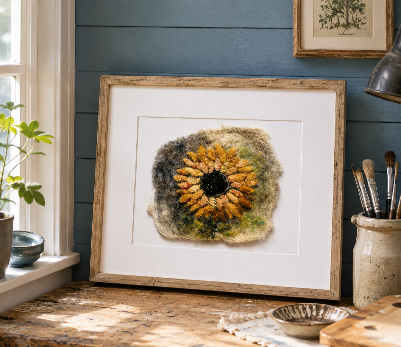 Felted Wall Art | 8"x10" (11"x14" Mat) | Sunflower Design