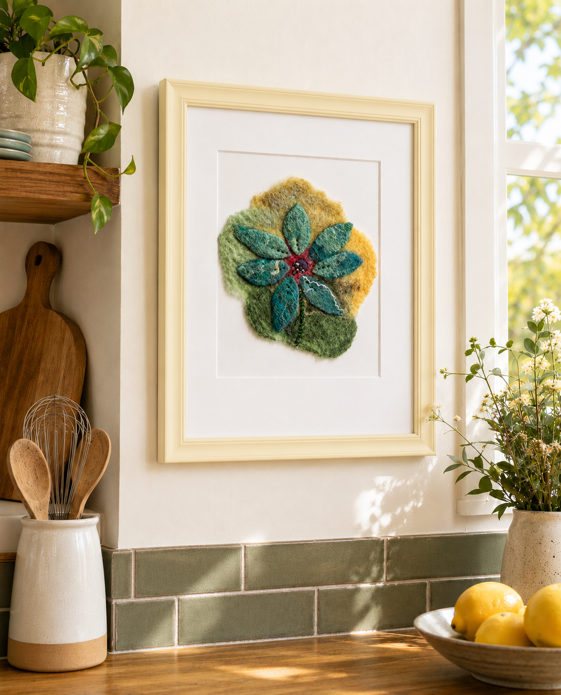 Felted Wall Art | 8"x10" (11"x14" Mat) | Blue Wildflower Design