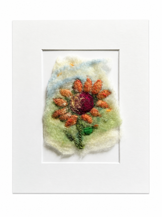 Felted Wall Art | 5"x7" (8"x10" Mat) | Orange Sunflower #6