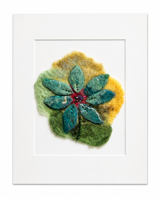 Felted Wall Art | 8"x10" (11"x14" Mat) | Blue Wildflower Design