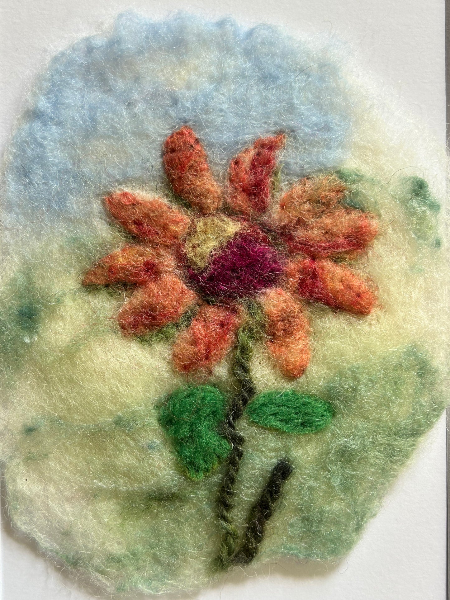 Felted Wall Art | 5"x7" (8"x10" Mat) | Orange Sunflower #7