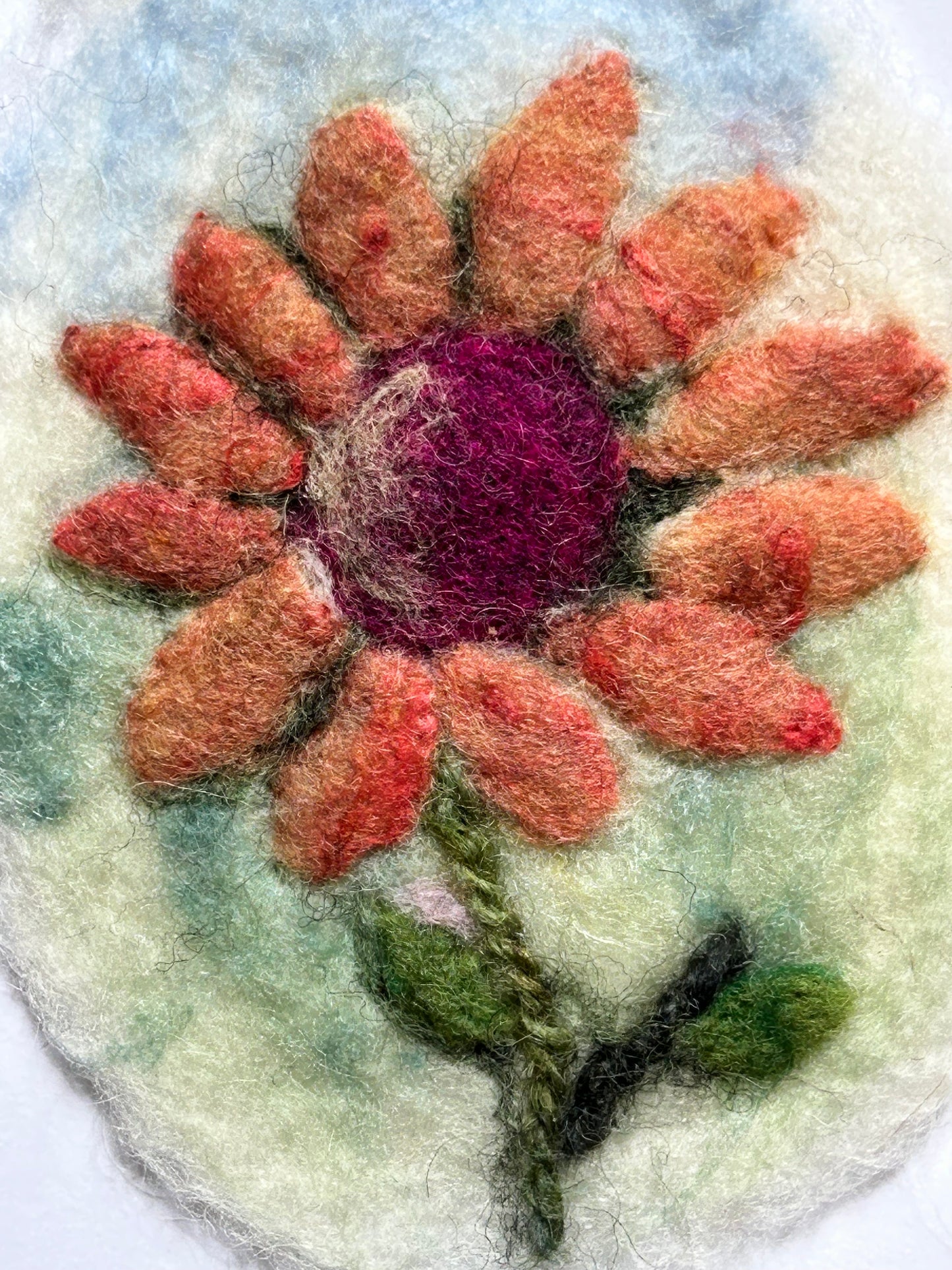 Felted Wall Art | 5"x7" (8"x10" Mat) | Orange Sunflower #1